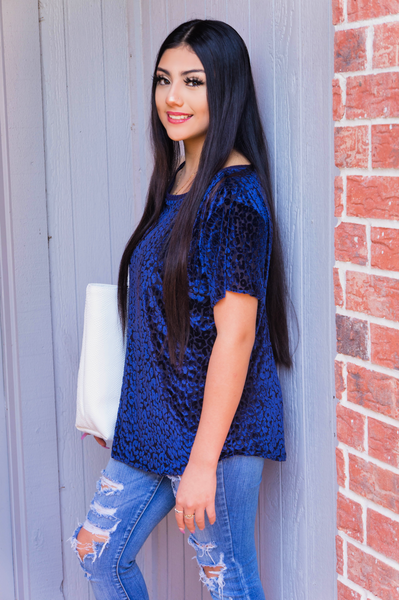 Impeccable Style Navy Leopard Top