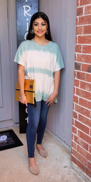 Sundays Spent At The Cafe Tie Dye Sage Top