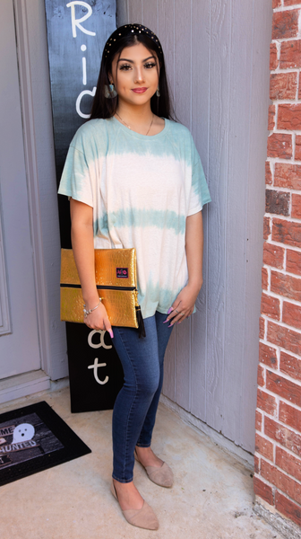 Sundays Spent At The Cafe Tie Dye Sage Top