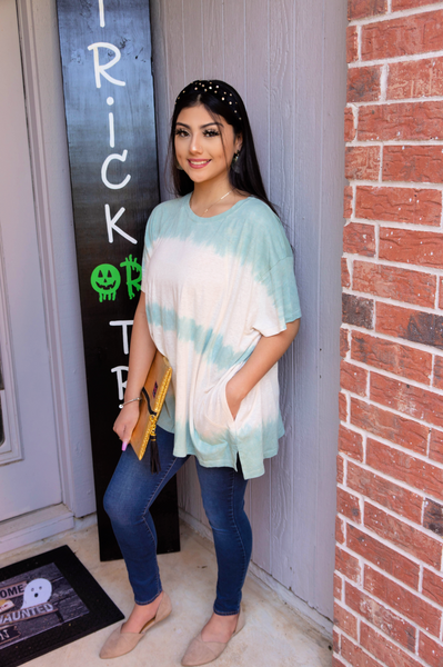 Sundays Spent At The Cafe Tie Dye Sage Top