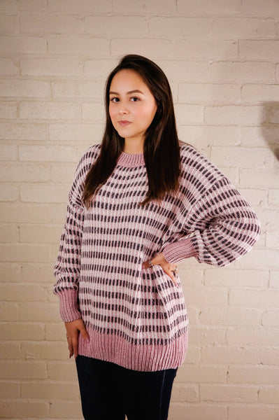 LoveStruck Mauve and Grey Chenille Sweater
