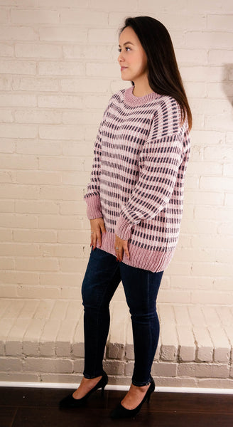 LoveStruck Mauve and Grey Chenille Sweater