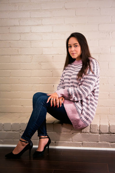 LoveStruck Mauve and Grey Chenille Sweater