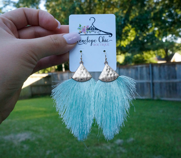Vacation Vibes Mint Tassel Earrings
