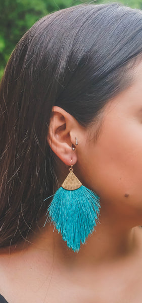 Vacation Vibes Teal Blue Tassel Earrings