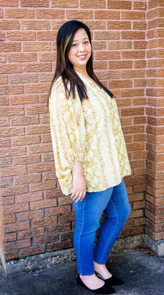 Sleek & Sassy Snake Print Top-Golden Yellow