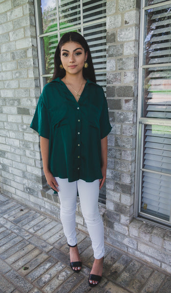 Under The Mistletoe Satin Tunic Top-Hunter Green