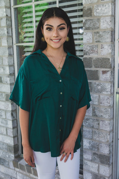Under The Mistletoe Satin Tunic Top-Hunter Green