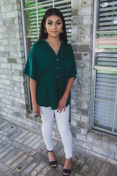 Under The Mistletoe Satin Tunic Top-Hunter Green