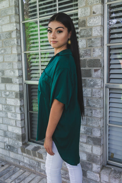 Under The Mistletoe Satin Tunic Top-Hunter Green