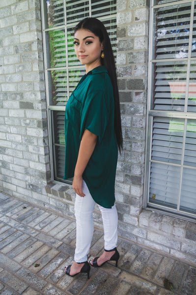 Under The Mistletoe Satin Tunic Top-Hunter Green