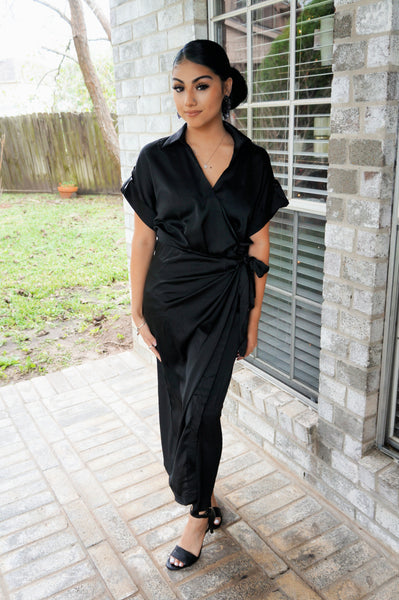 Dinner On The French Riviera Satin Black Dress