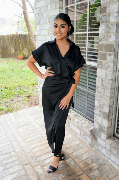 Dinner On The French Riviera Satin Black Dress