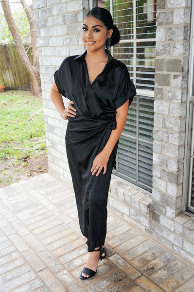 Dinner On The French Riviera Satin Black Dress