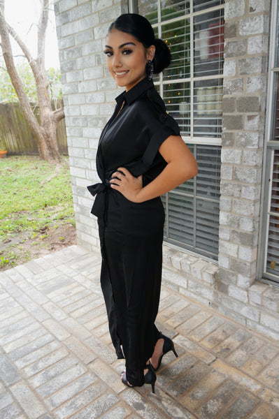 Dinner On The French Riviera Satin Black Dress