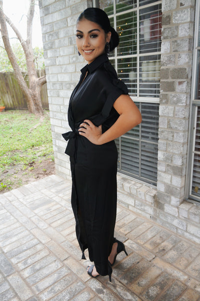 Dinner On The French Riviera Satin Black Dress