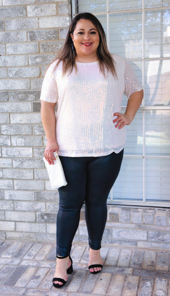 Glitz and Glam Sequin Top- Snowy White