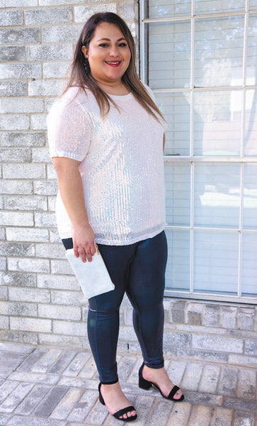 Glitz and Glam Sequin Top- Snowy White