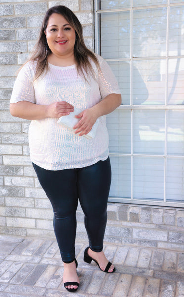 Glitz and Glam Sequin Top- Snowy White