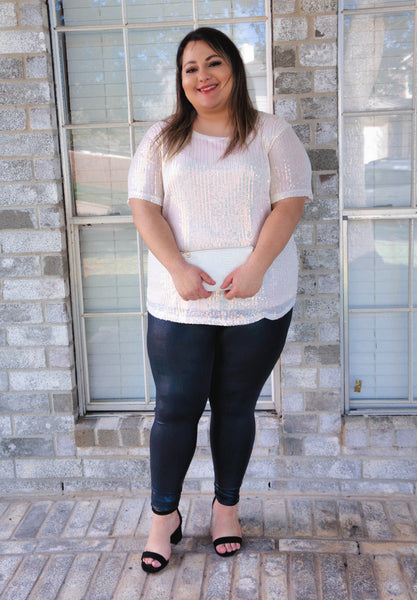 Glitz and Glam Sequin Top- Snowy White