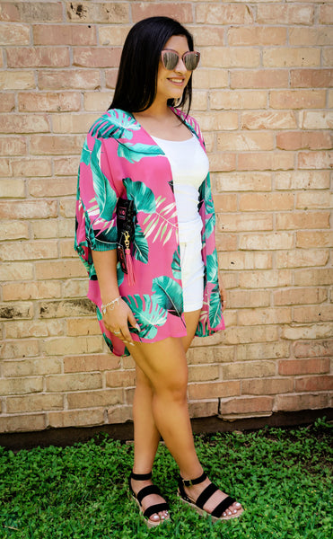 Margaritas in Maui Magenta Print Kimono