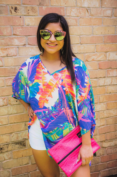 Paradise Awaits Palm Leaf Multi Print Tunic Top