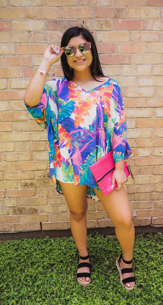 Paradise Awaits Palm Leaf Multi Print Tunic Top