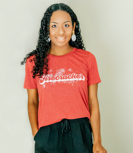 She's A Firecracker Red Crewneck Tee