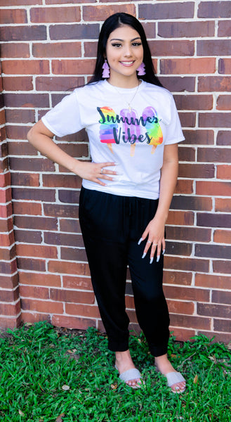 Fun and Flirty Summer Vibes Multi Colored Tee