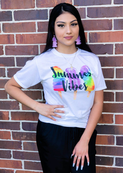Fun and Flirty Summer Vibes Multi Colored Tee