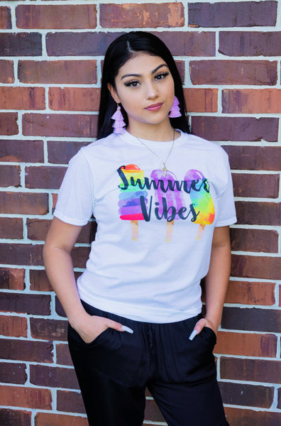 Fun and Flirty Summer Vibes Multi Colored Tee