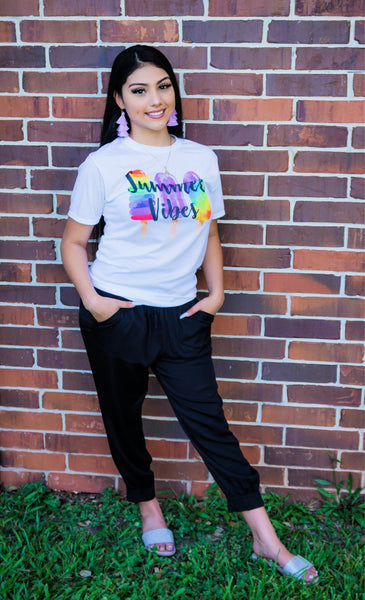 Fun and Flirty Summer Vibes Multi Colored Tee