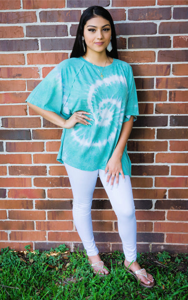 Sunny Afternoon Swirls Tie Dye Top- Seafoam