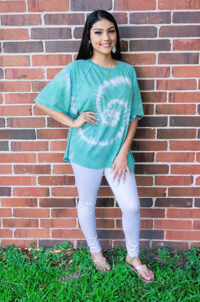 Sunny Afternoon Swirls Tie Dye Top- Seafoam