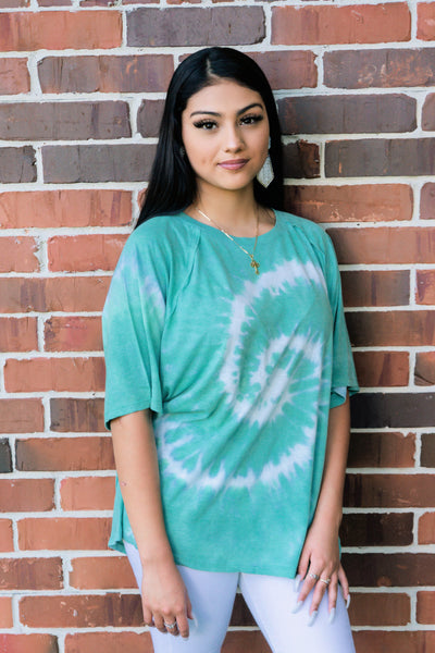 Sunny Afternoon Swirls Tie Dye Top- Seafoam