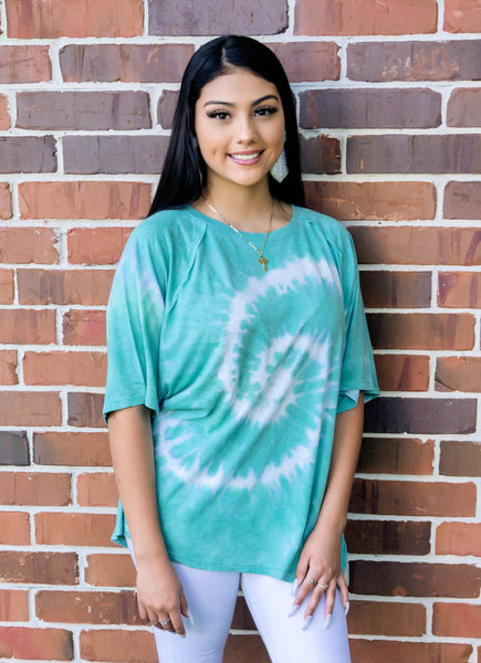 Sunny Afternoon Swirls Tie Dye Top- Seafoam