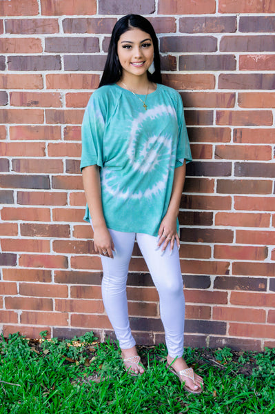 Sunny Afternoon Swirls Tie Dye Top- Seafoam