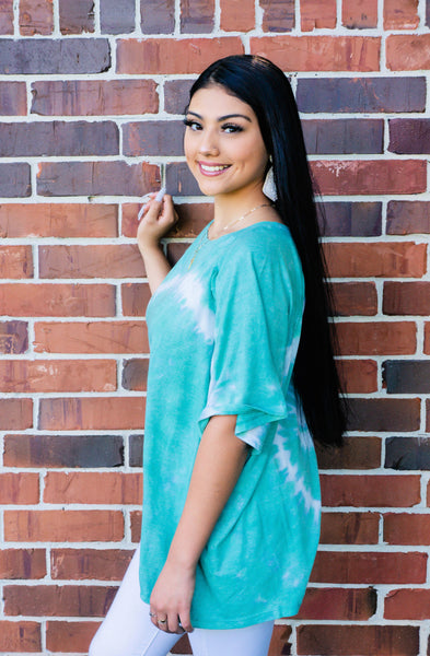 Sunny Afternoon Swirls Tie Dye Top- Seafoam