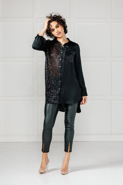 Night Out On The Town Black Sequin Blouse