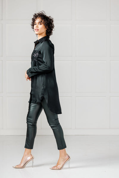 Night Out On The Town Black Sequin Blouse