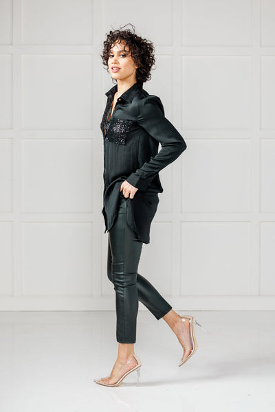 Night Out On The Town Black Sequin Blouse