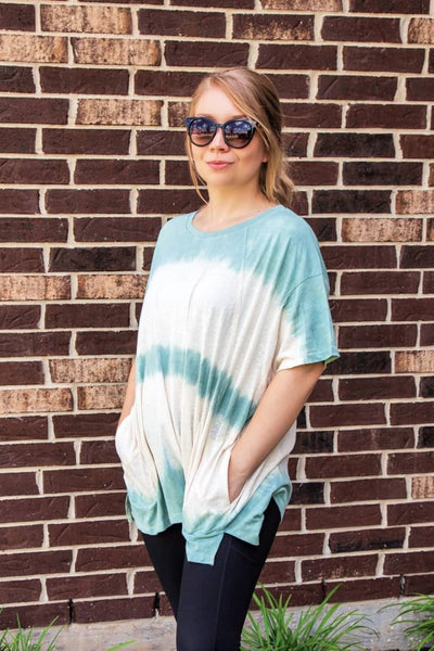 Sundays Spent At The Cafe Tie Dye Sage Top