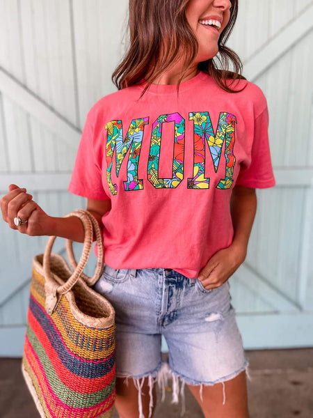 Floral MOM Tee in Watermelon
