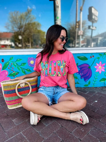 Floral MOM Tee in Watermelon