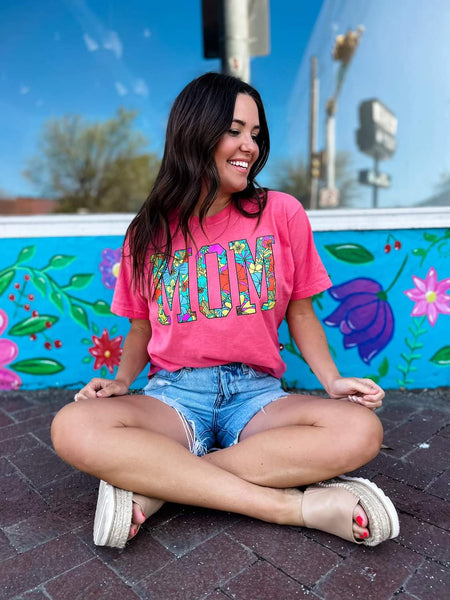 Floral MOM Tee in Watermelon