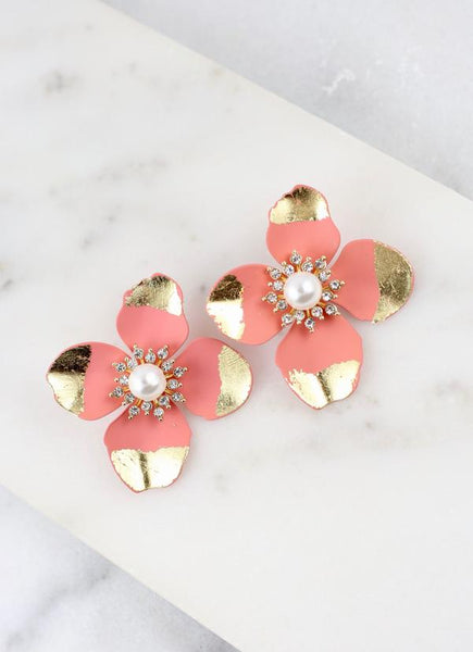Seashore Suites Gold Dipped Petal Flower Earrings- Peach