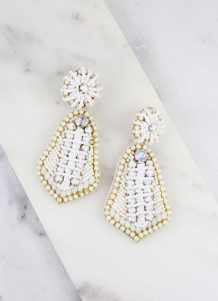 A True Vision Bead And Stone Embellished Earrings-White