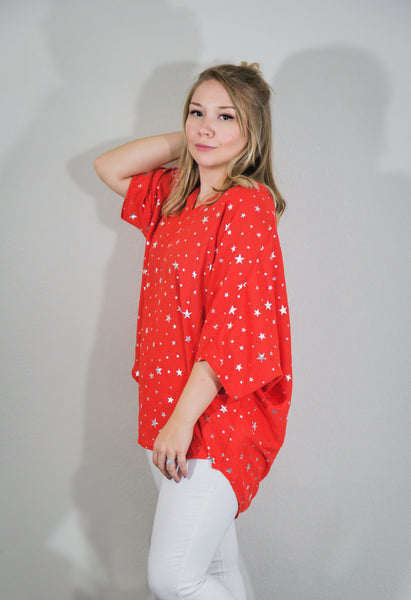 Stars On The Water Red Print Tunic Top