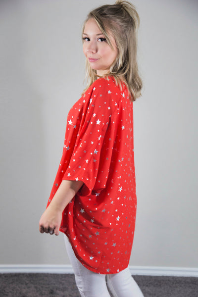 Stars On The Water Red Print Tunic Top