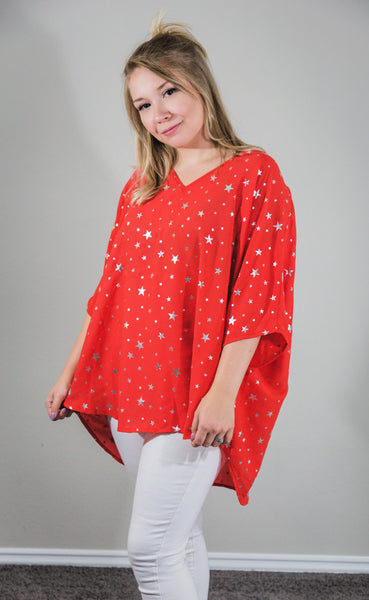 Stars On The Water Red Print Tunic Top